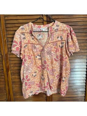 Nanette Lepore Women's Sheer Blouse - Short Sleeve 1/4 Button - Size Large